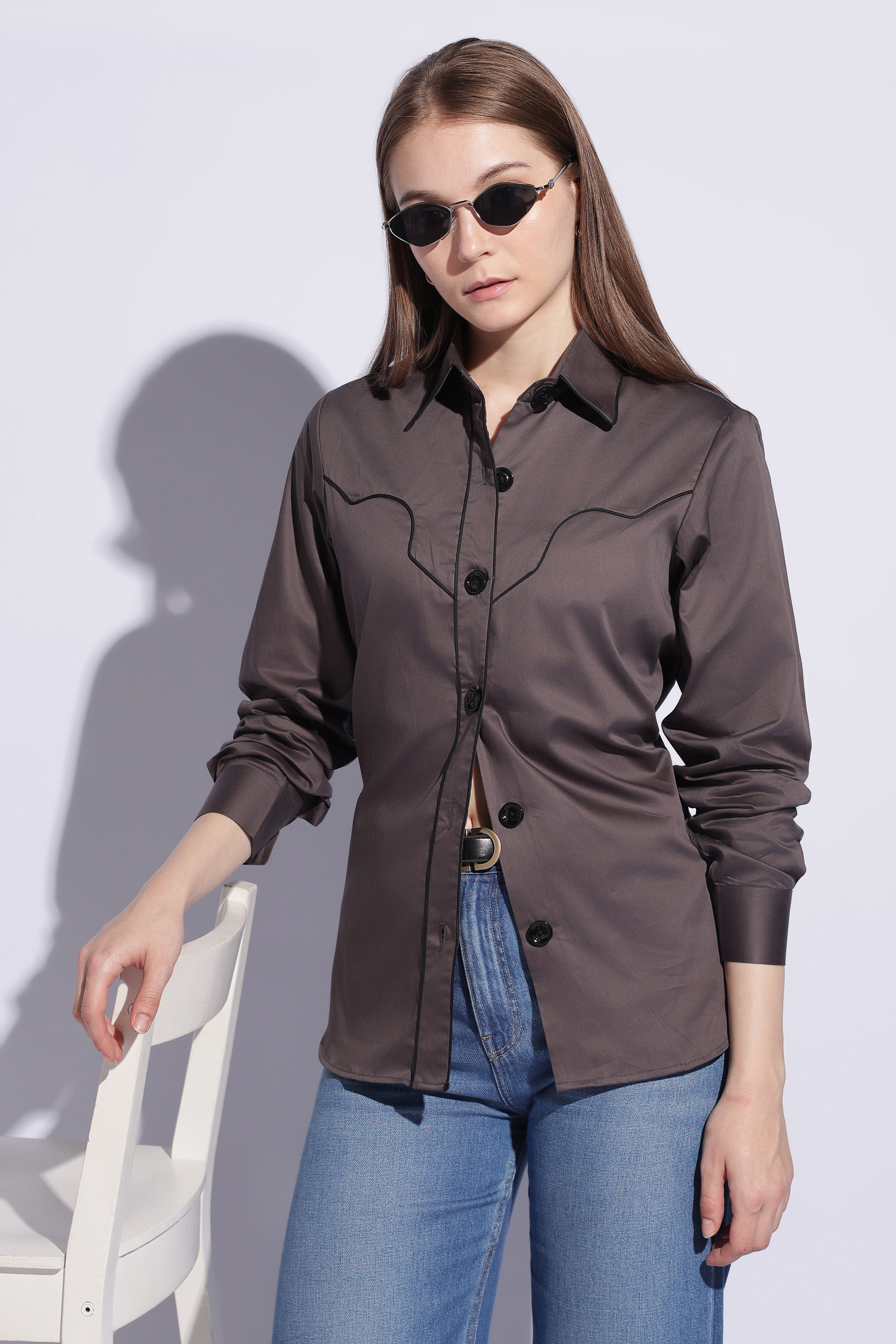 Gunmetal Contrast Western Shirt
