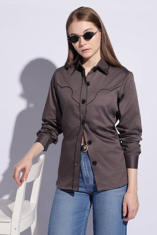 Gunmetal Contrast Western Shirt