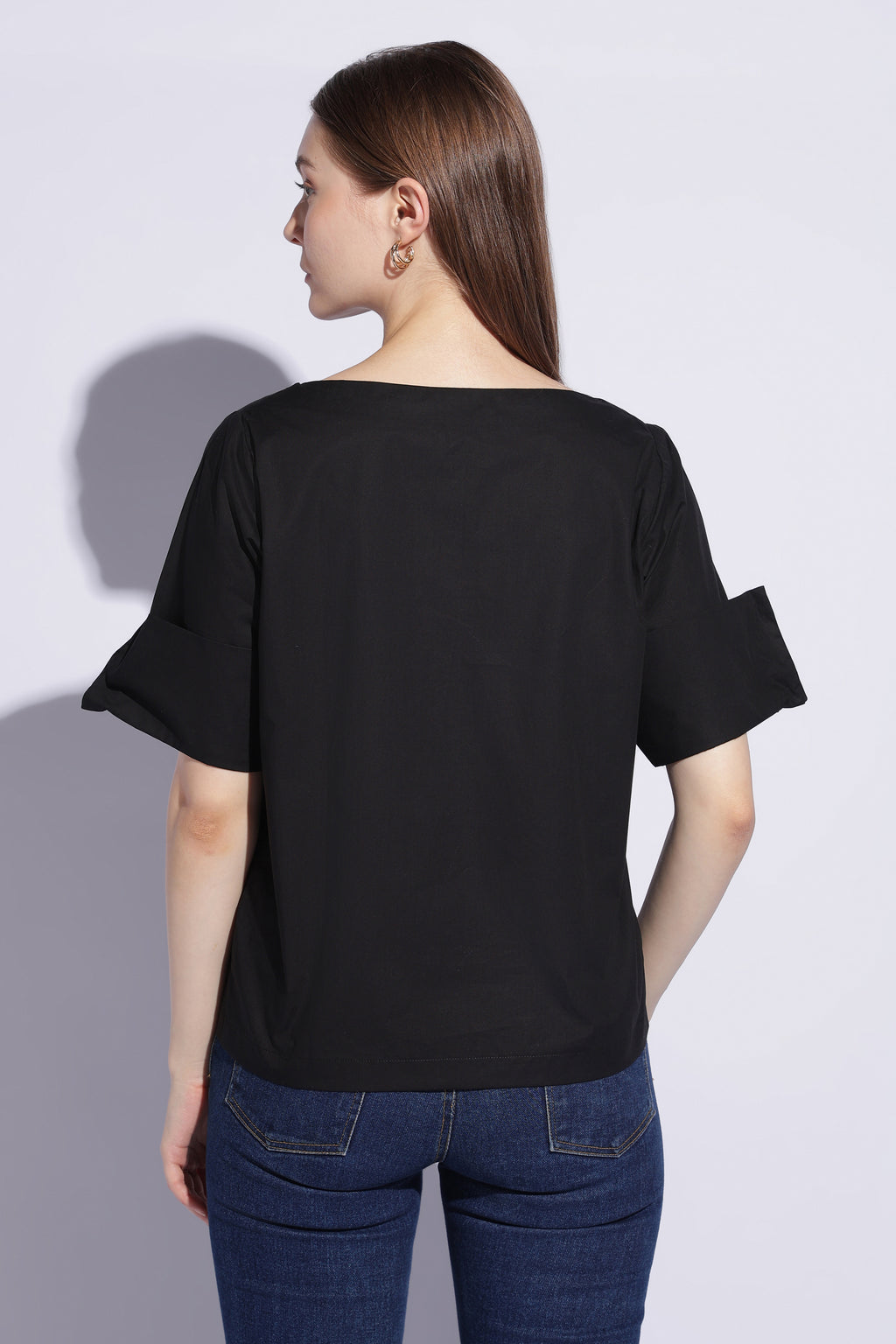 Noir Roll Sleeve Popover Top