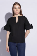 Noir Roll Sleeve Popover Top