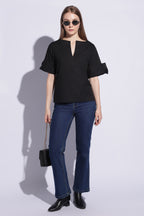 Noir Roll Sleeve Popover Top
