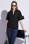 Noir Roll Sleeve Popover Top