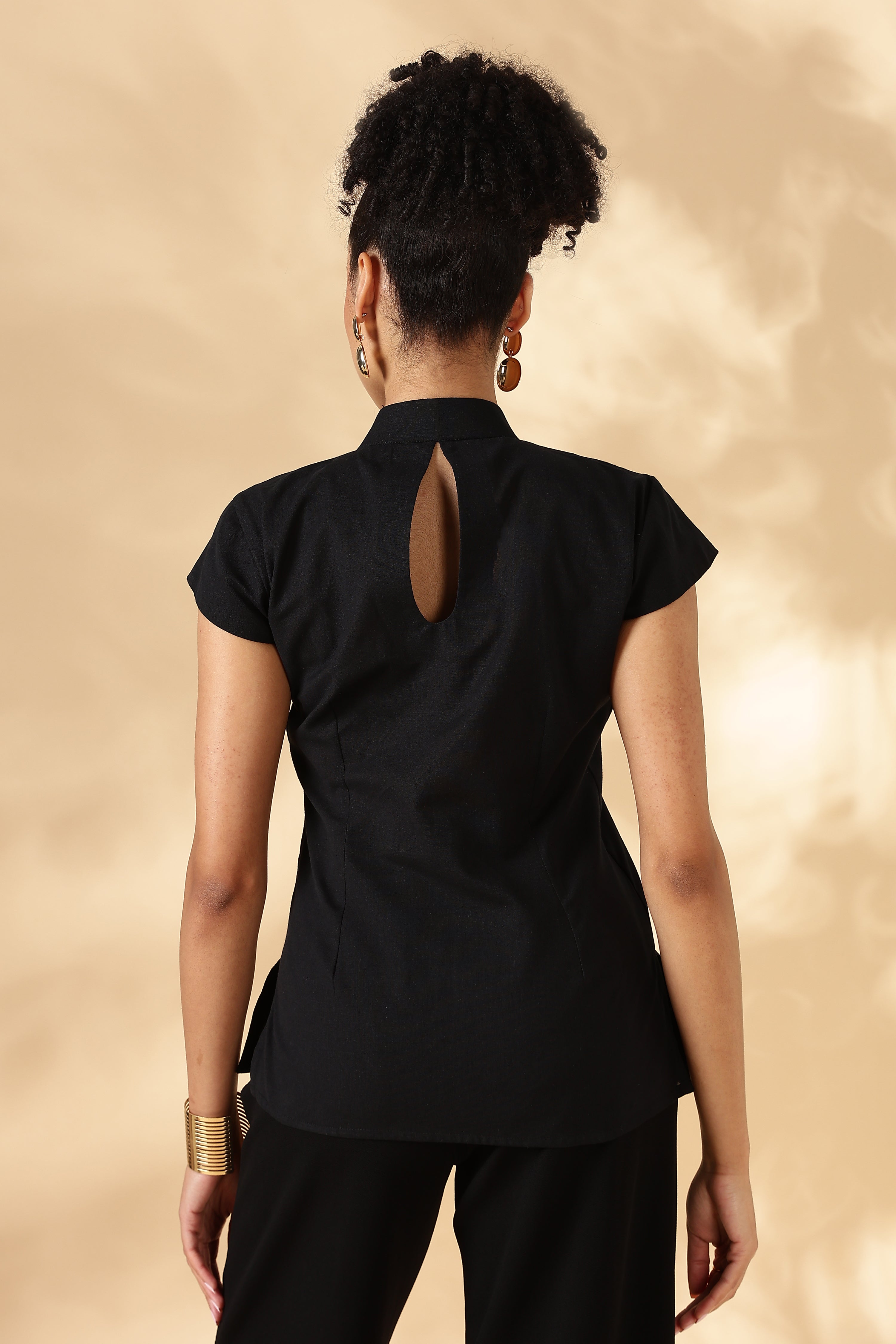Black khadi Cotton Cheongsam style top