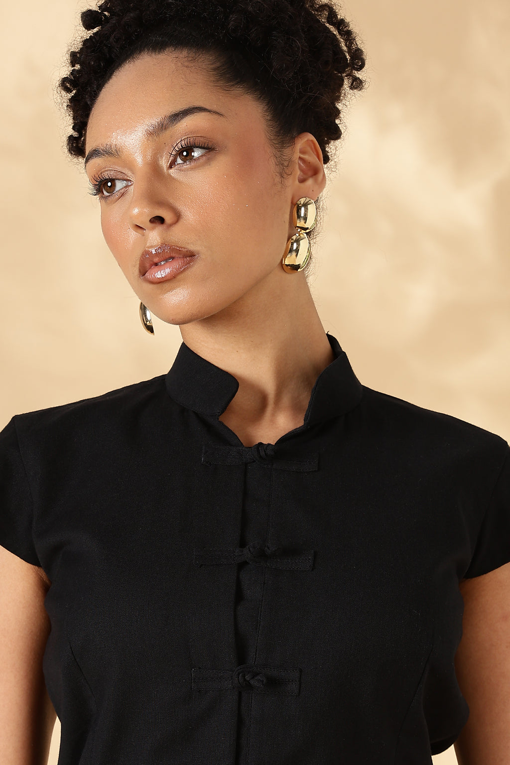 Black khadi Cotton Cheongsam style top