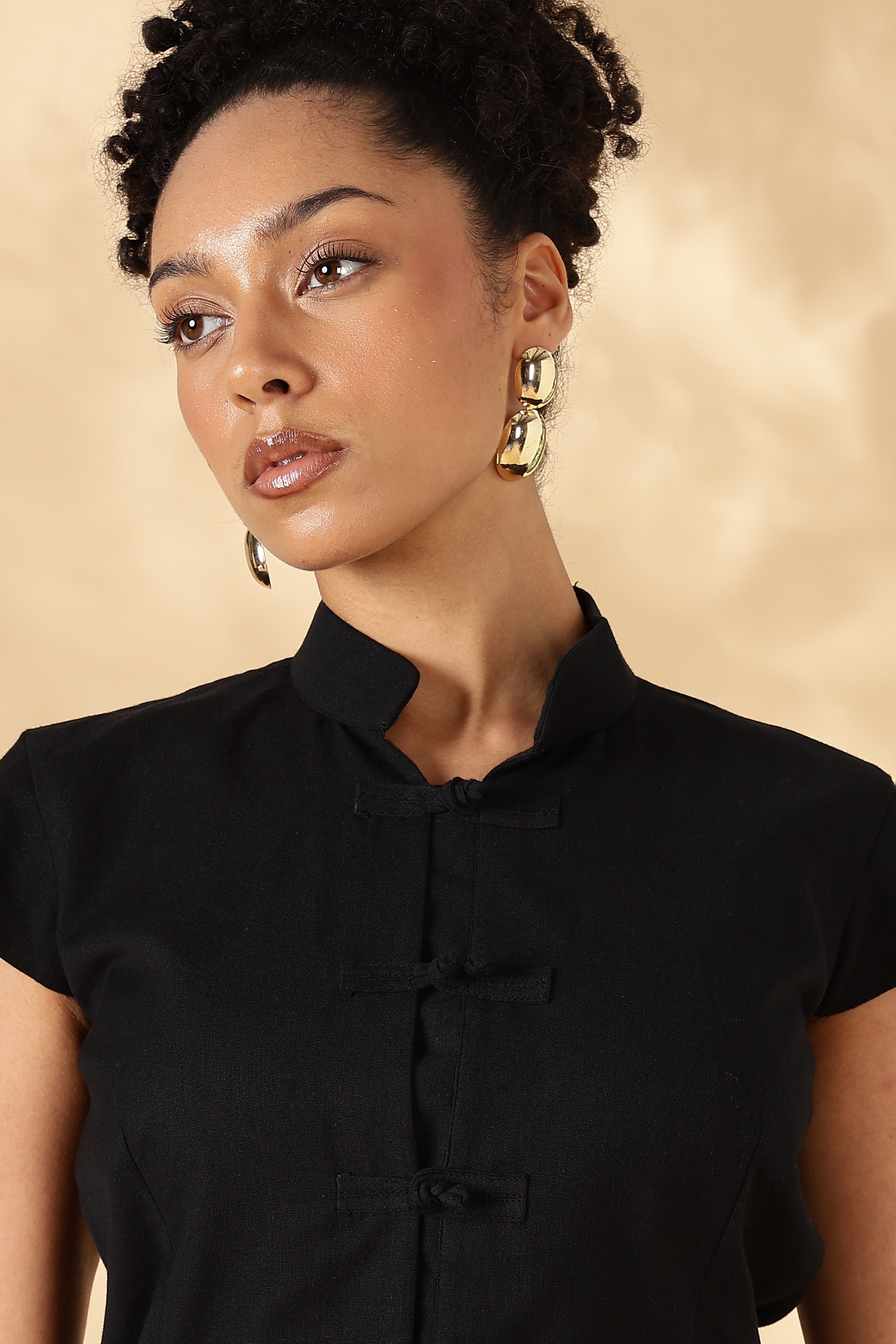 Black khadi Cotton Cheongsam style top