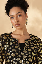 Sheer Black and gold Silk Jacquard Tunic with Bell sleeves ( Made with upcycled Saree fabric )