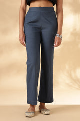 Blue Stretch khadi style wide legged trousers