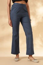 Blue Stretch khadi style wide legged trousers