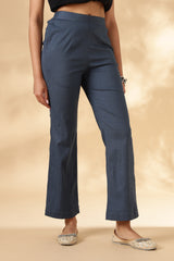 Blue Stretch khadi style wide legged trousers