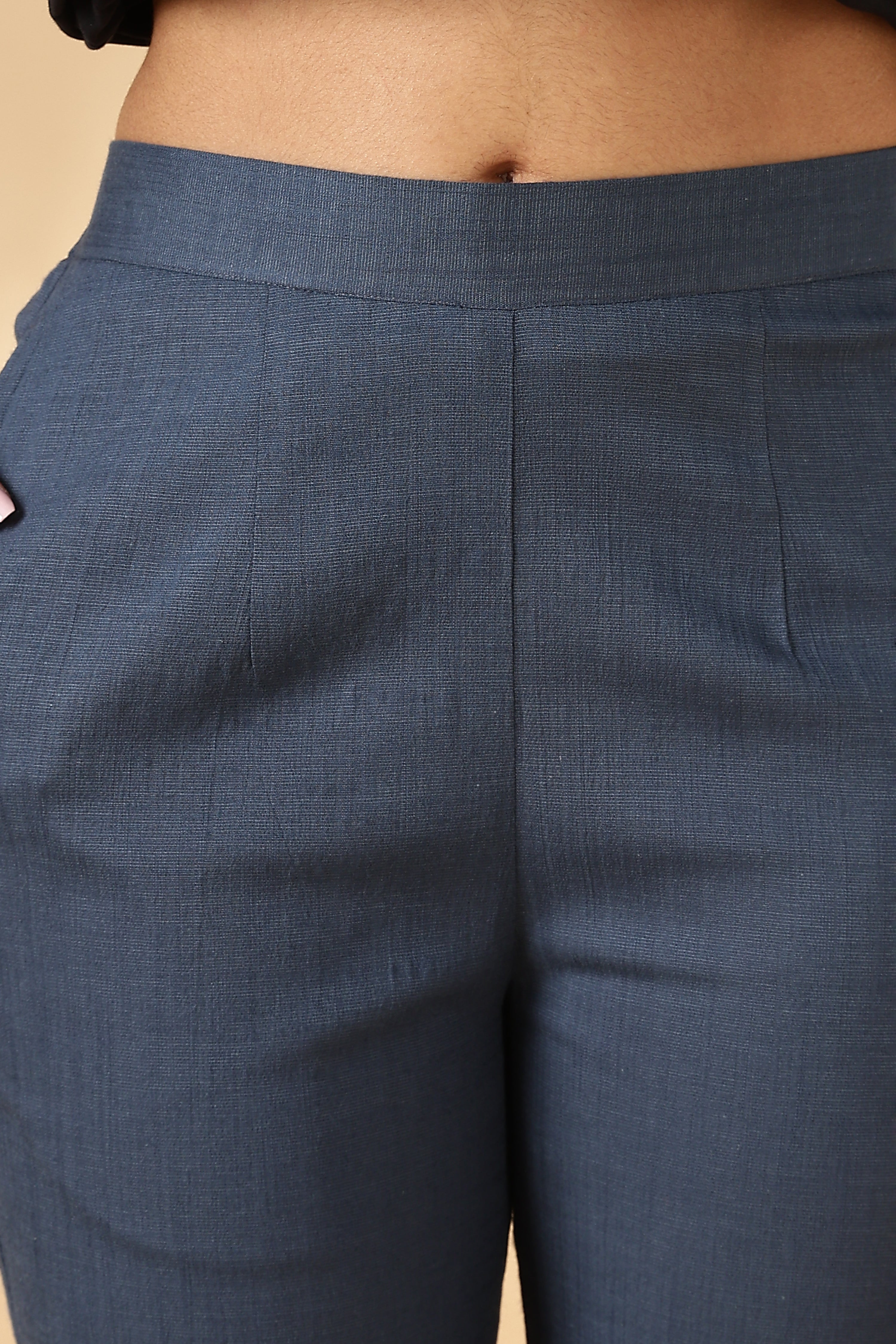 Blue Stretch khadi style wide legged trousers