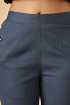 Blue Stretch khadi style wide legged trousers