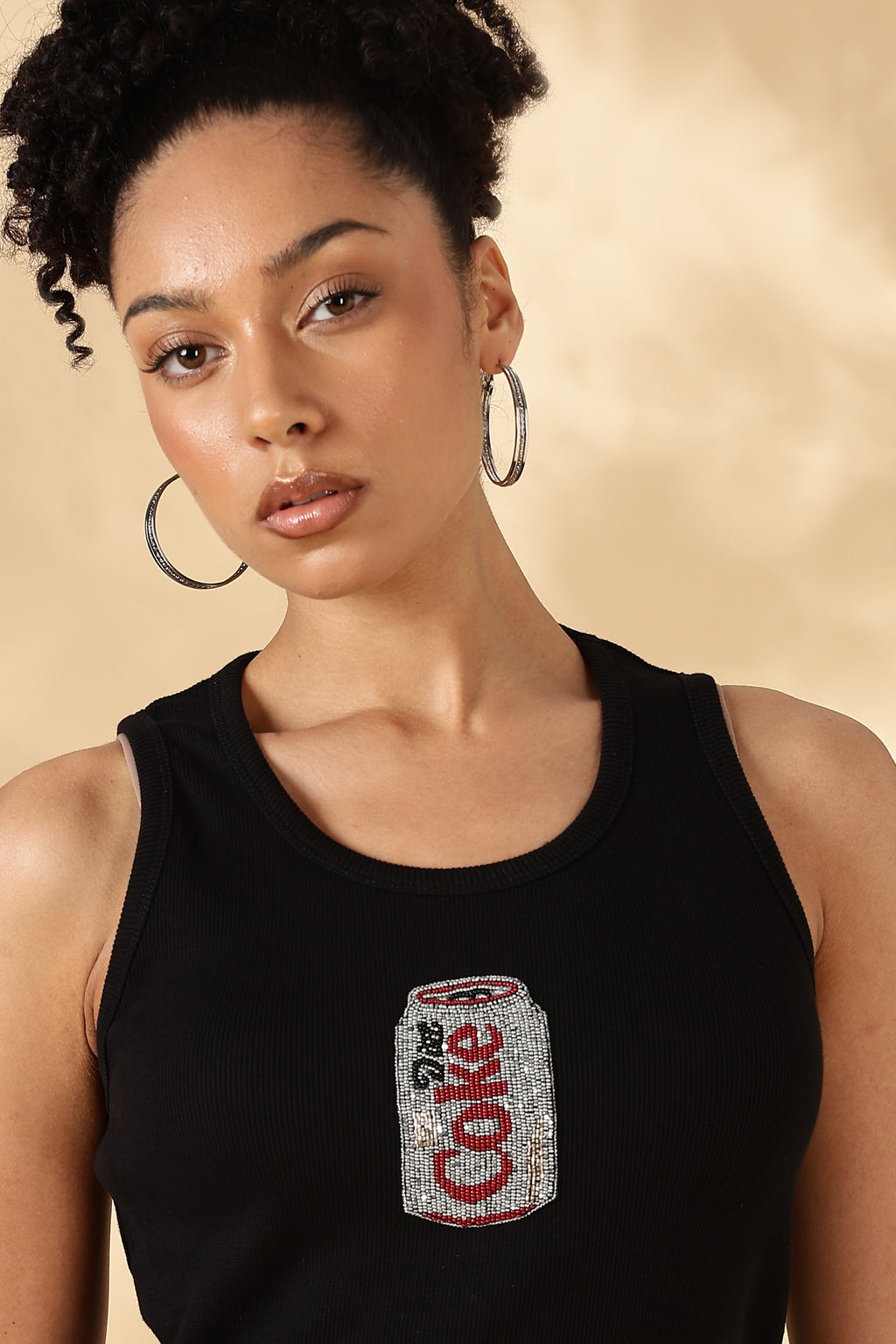 Black Cola Hand embroidered Cotton Tank Top
