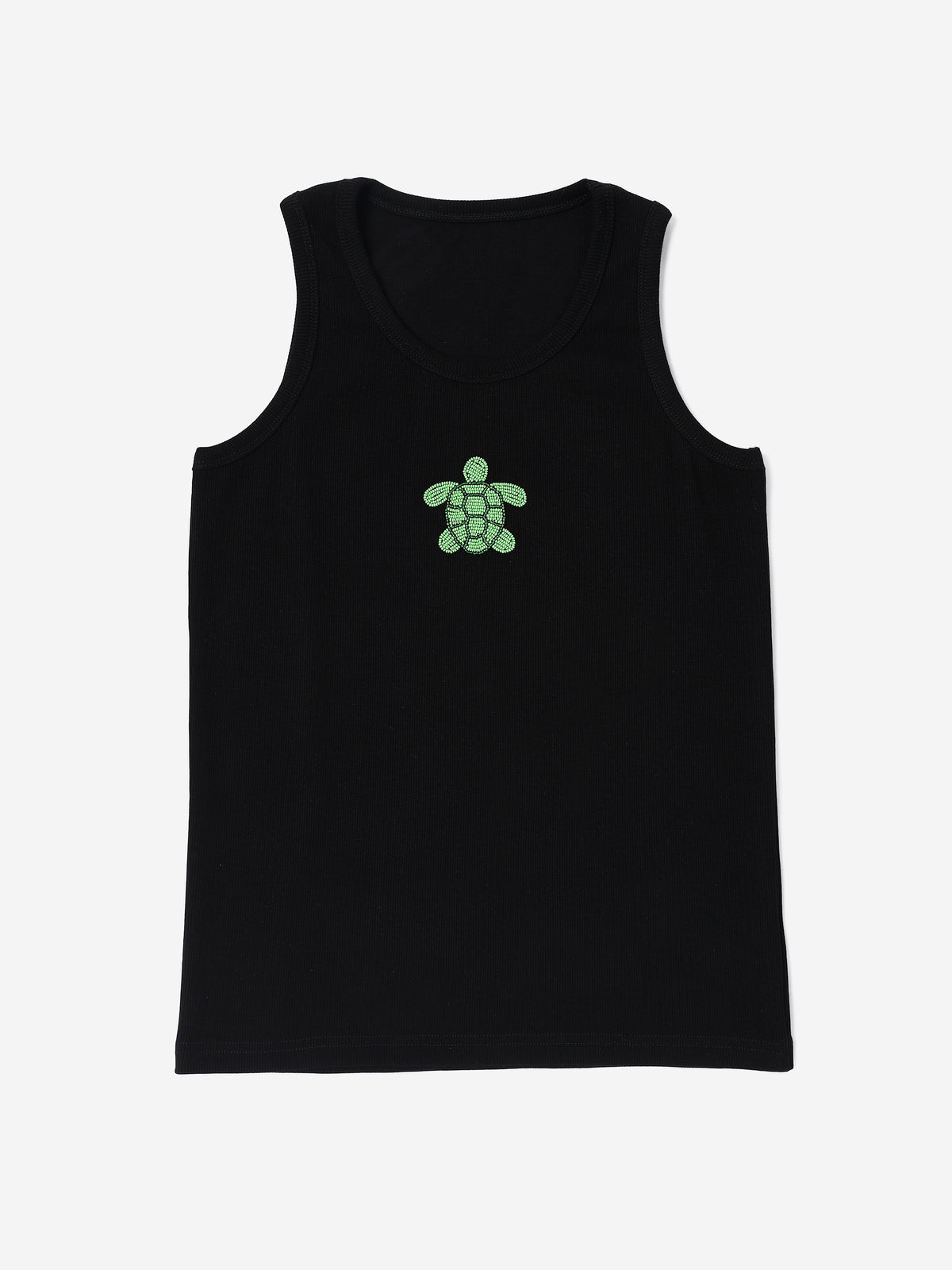 Black Turtle Hand embroidered Cotton Tank Top