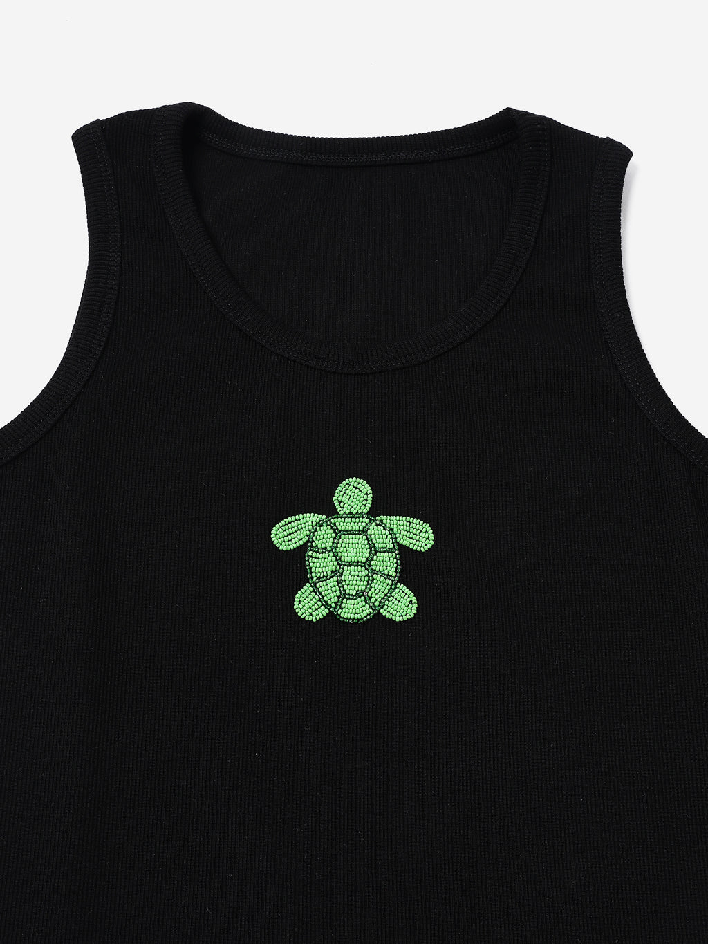 Black Turtle Hand embroidered Cotton Tank Top