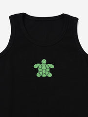 Black Turtle Hand embroidered Cotton Tank Top