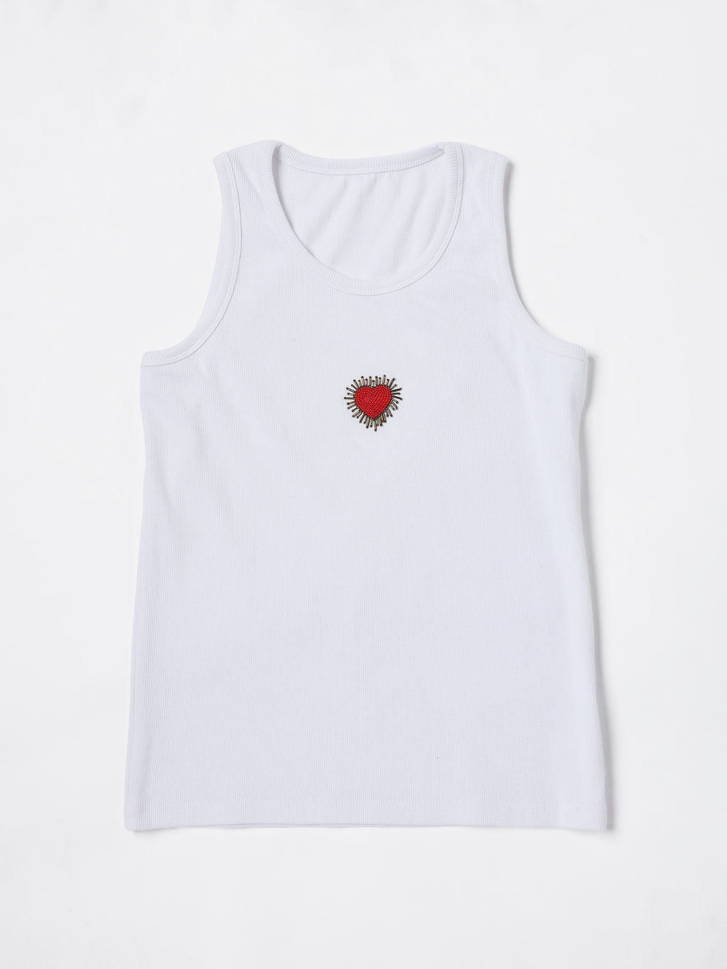 White heart Hand embroidered Cotton Tank Top