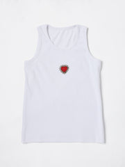 White heart Hand embroidered Cotton Tank Top