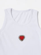 White heart Hand embroidered Cotton Tank Top