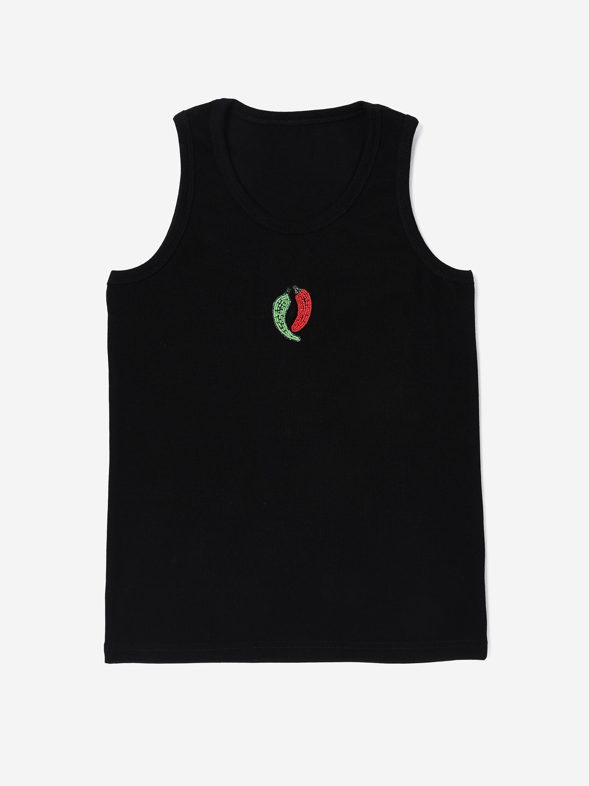 Black chilli Hand embroidered Cotton Tank Top