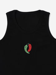 Black chilli Hand embroidered Cotton Tank Top