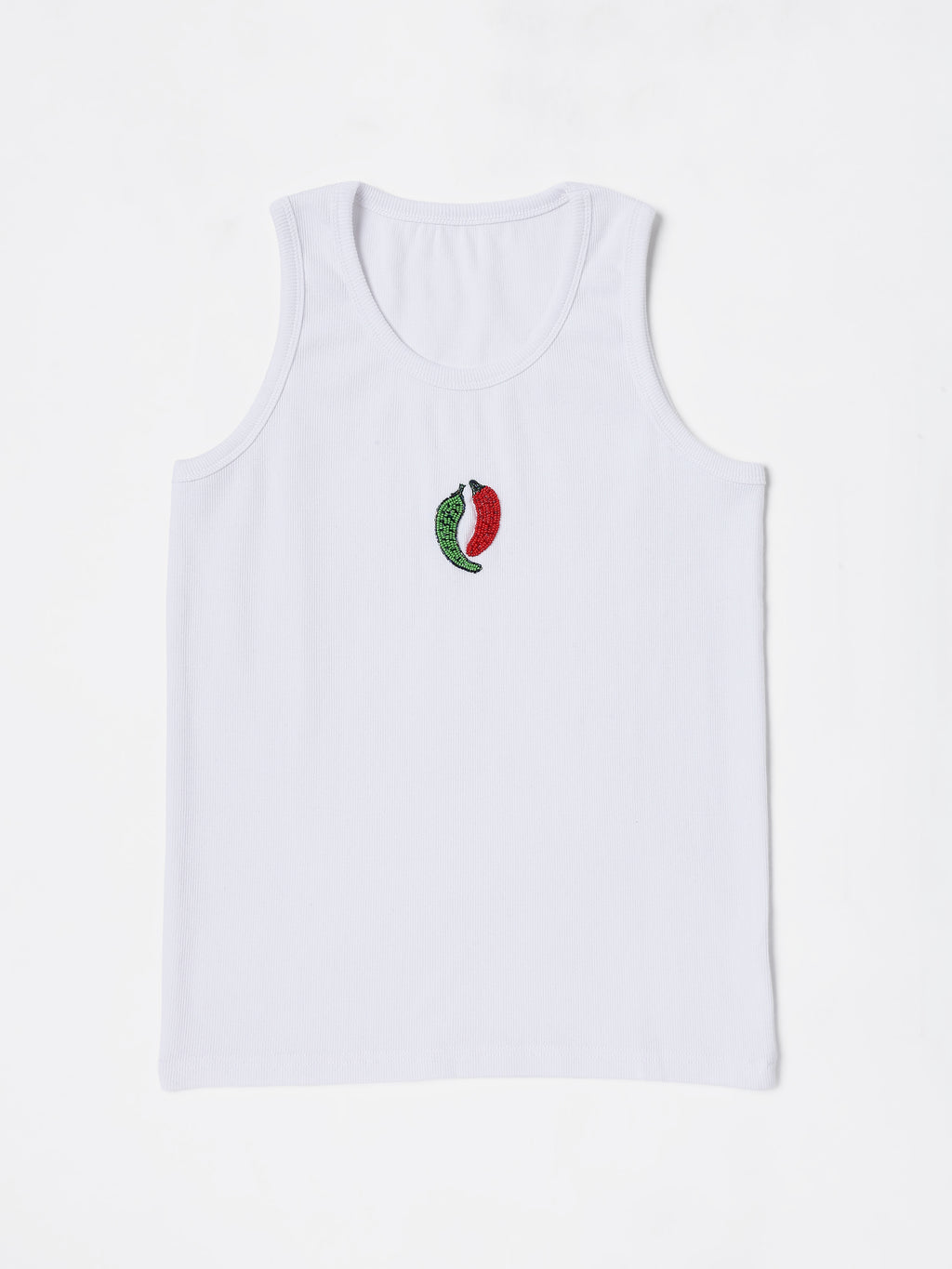 White chilli Hand embroidered Cotton Tank Top