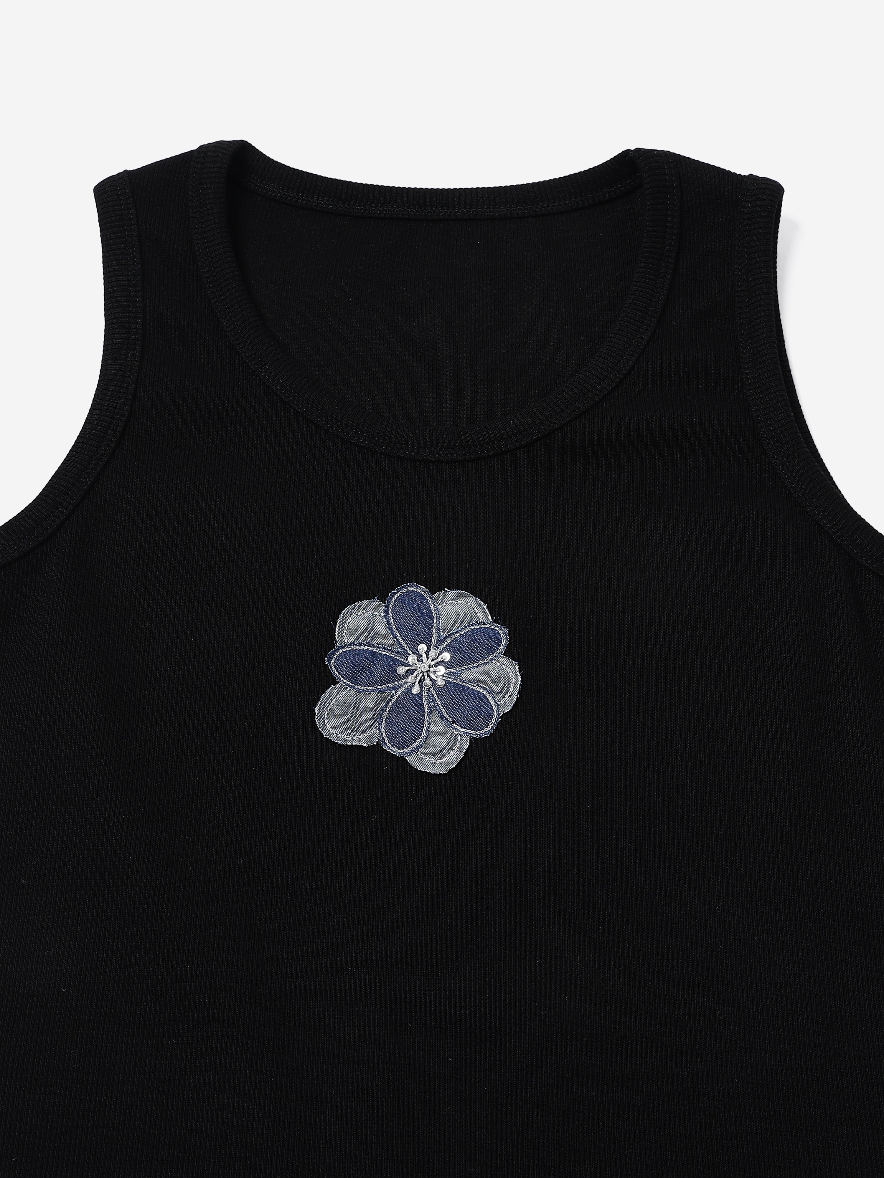 Black flower Hand embroidered  Cotton Tank Top