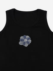 Black flower Hand embroidered  Cotton Tank Top