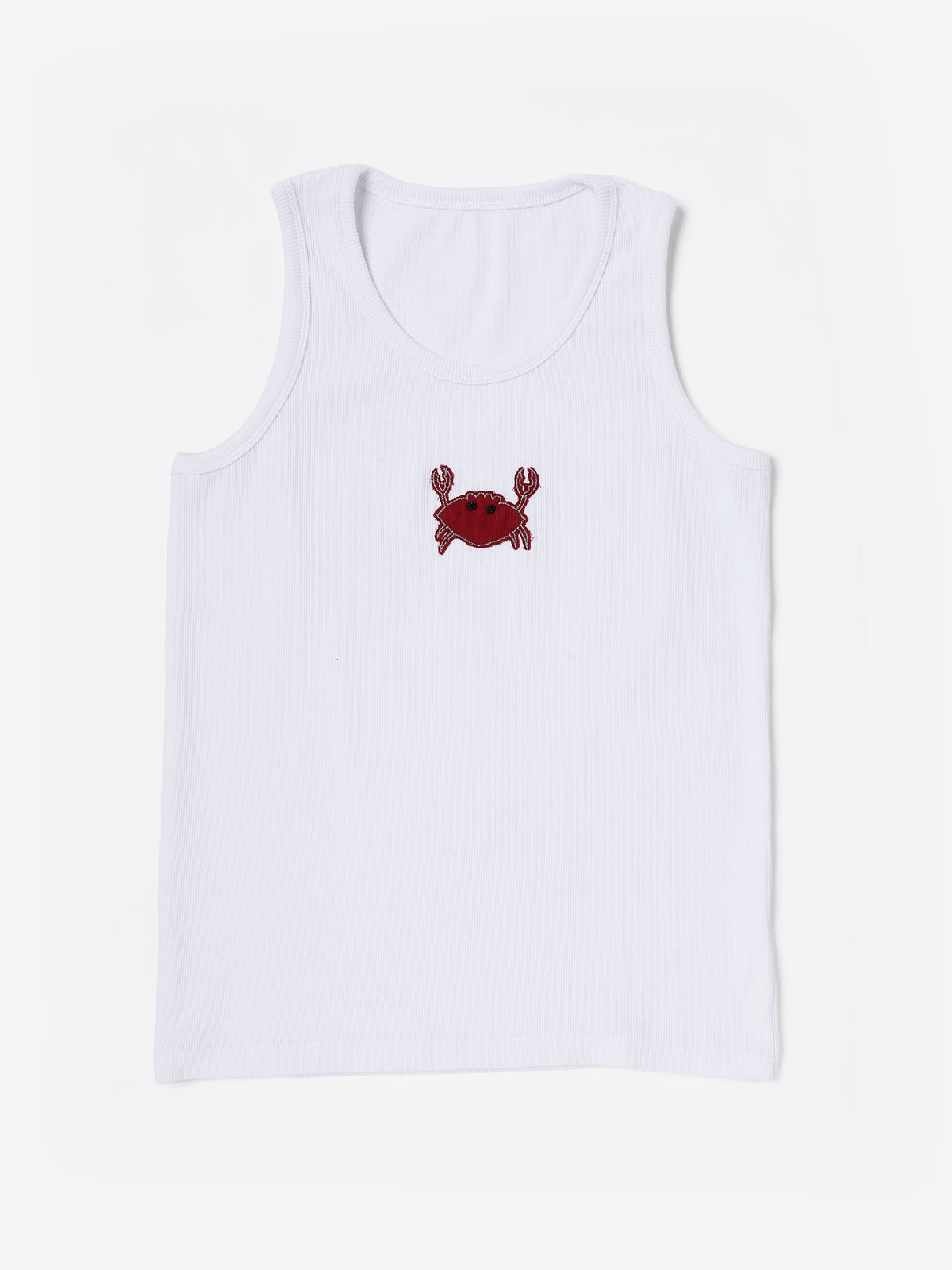 White crab Hand embroidered Cotton Tank Top