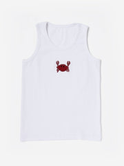 White crab Hand embroidered Cotton Tank Top