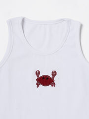 White crab Hand embroidered Cotton Tank Top