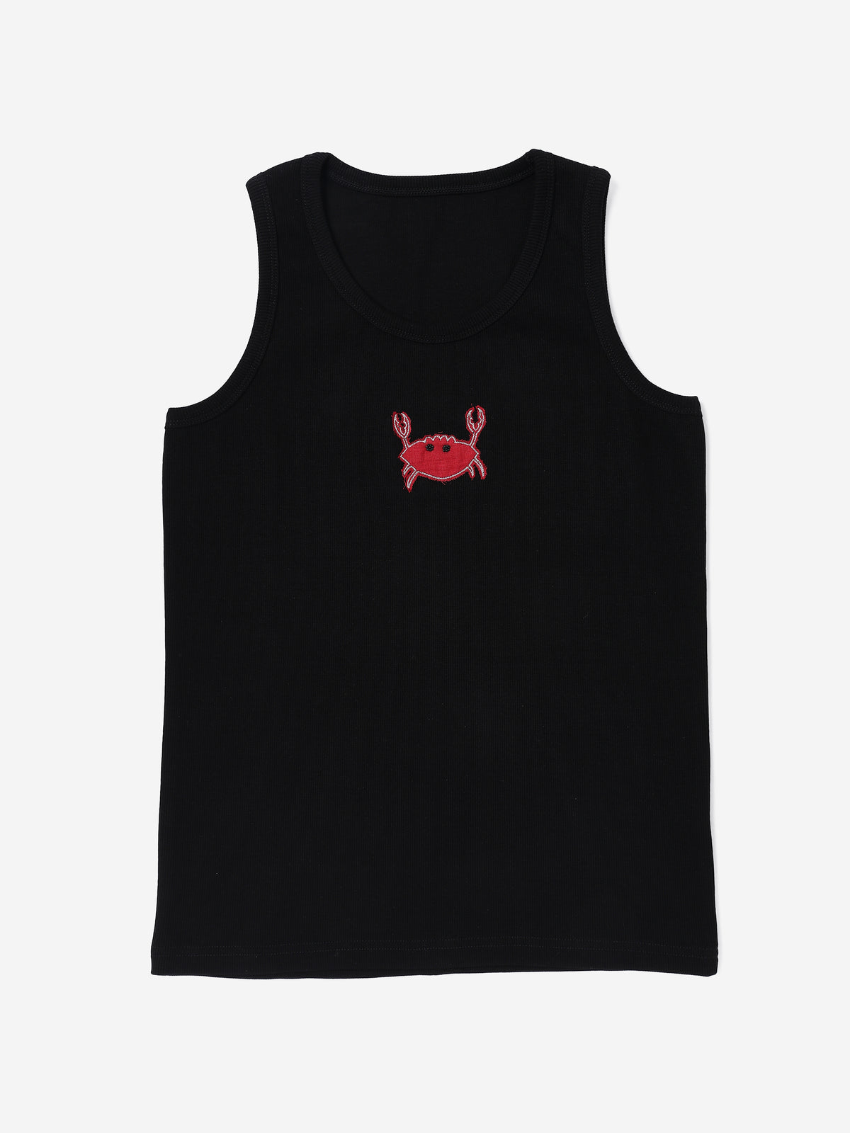 Black crab Hand embroidered  Cotton Tank Top
