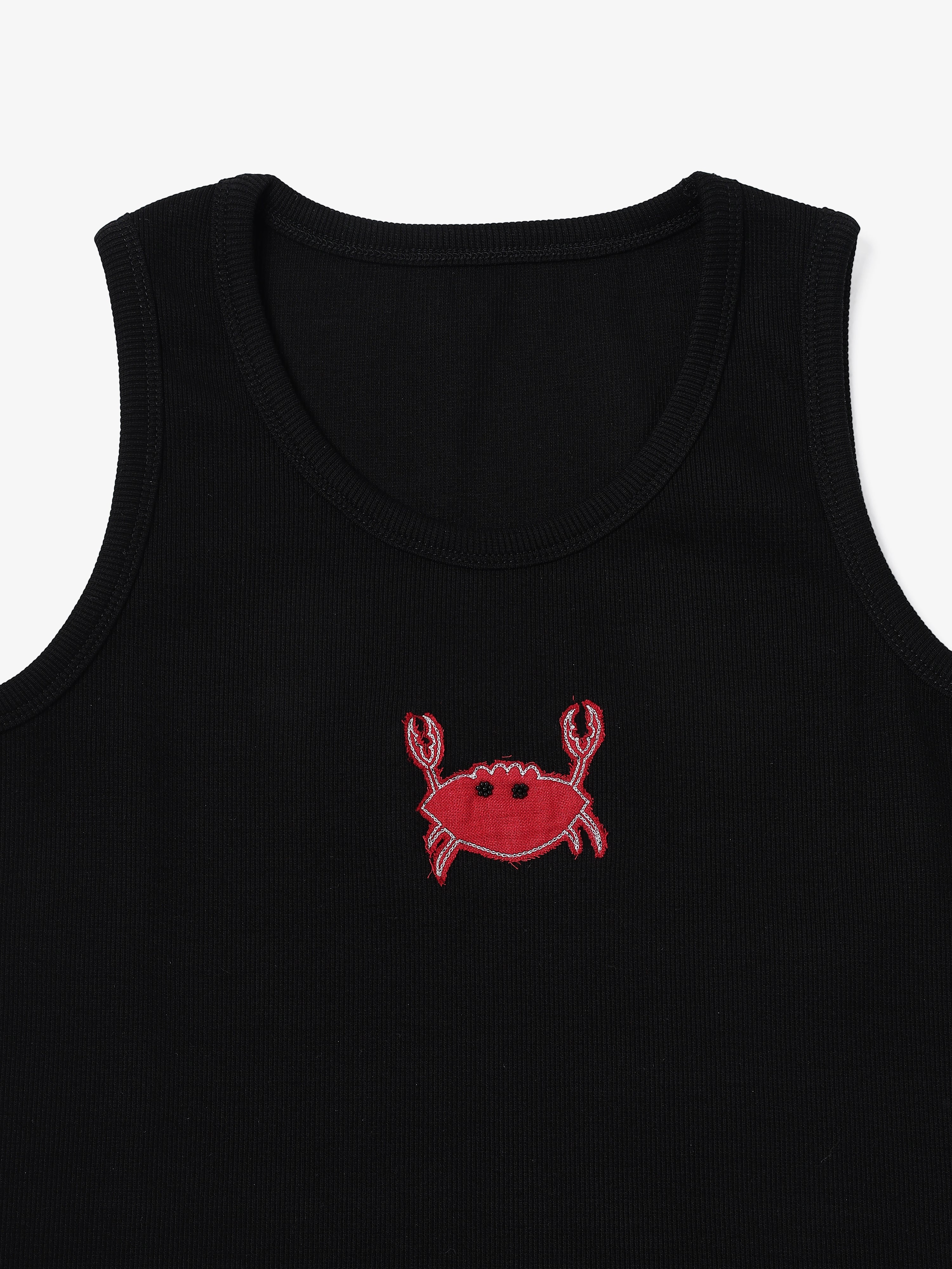 Black crab Hand embroidered  Cotton Tank Top