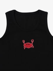 Black crab Hand embroidered  Cotton Tank Top