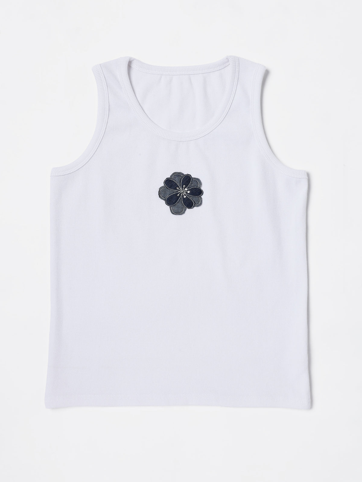 White flower Hand embroidered Cotton Tank Top