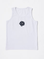 White flower Hand embroidered Cotton Tank Top