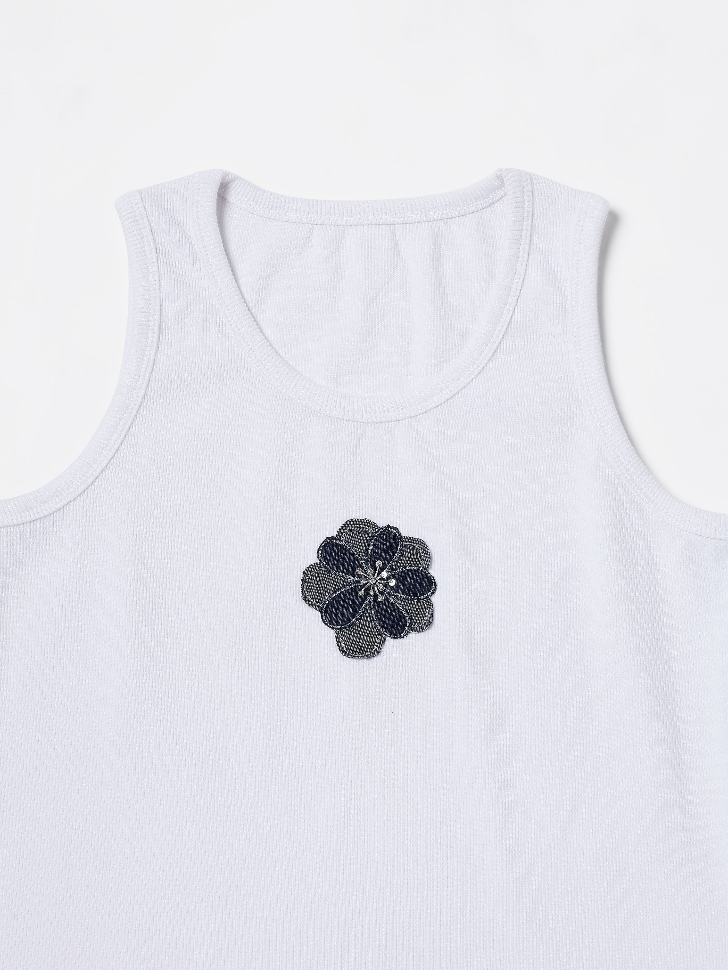 White flower Hand embroidered Cotton Tank Top