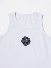 White flower Hand embroidered Cotton Tank Top