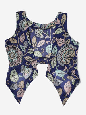 Chanderi Hand kalamkari blue coverup cut Vests