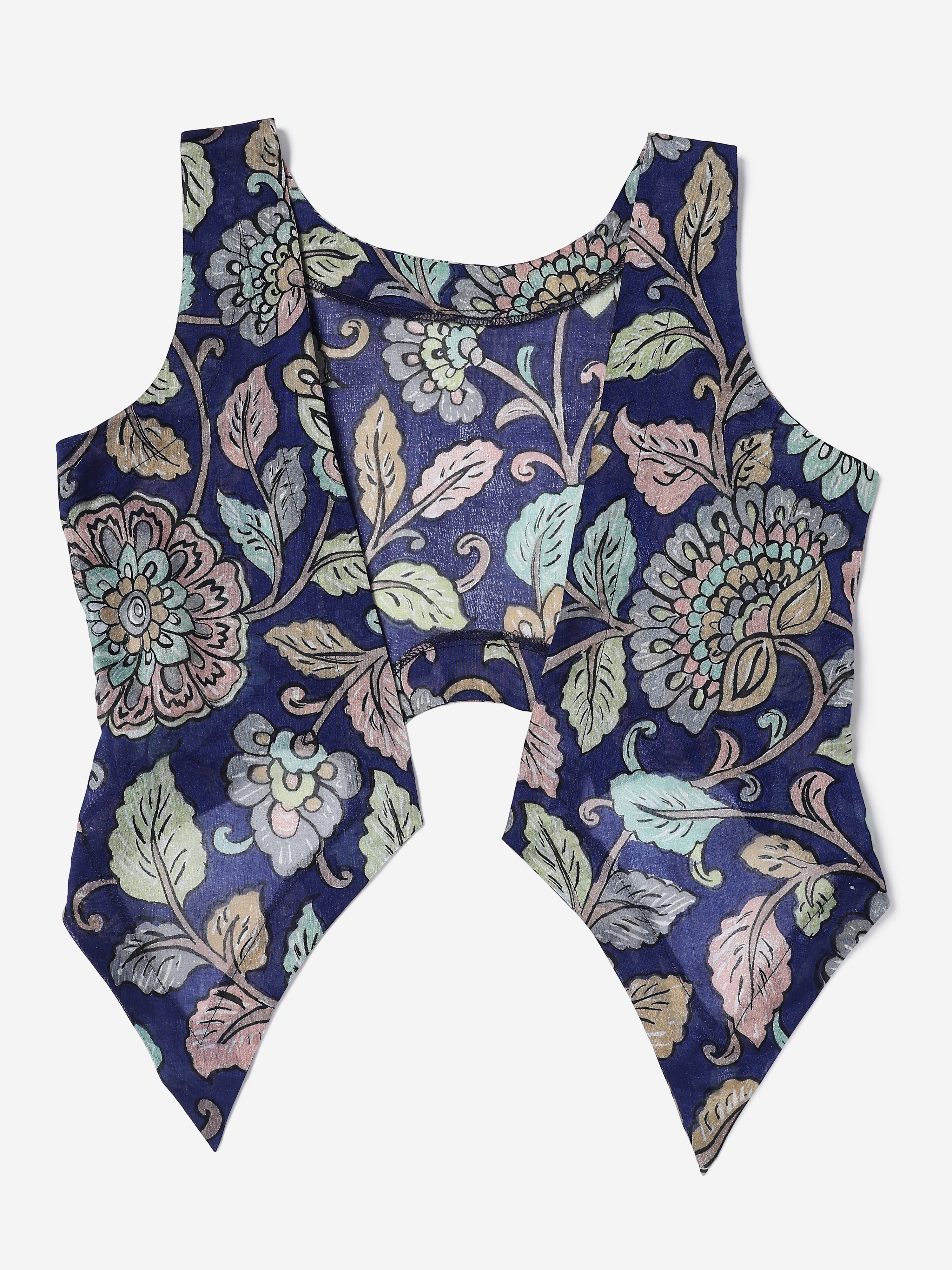 Chanderi Hand kalamkari blue coverup cut Vests