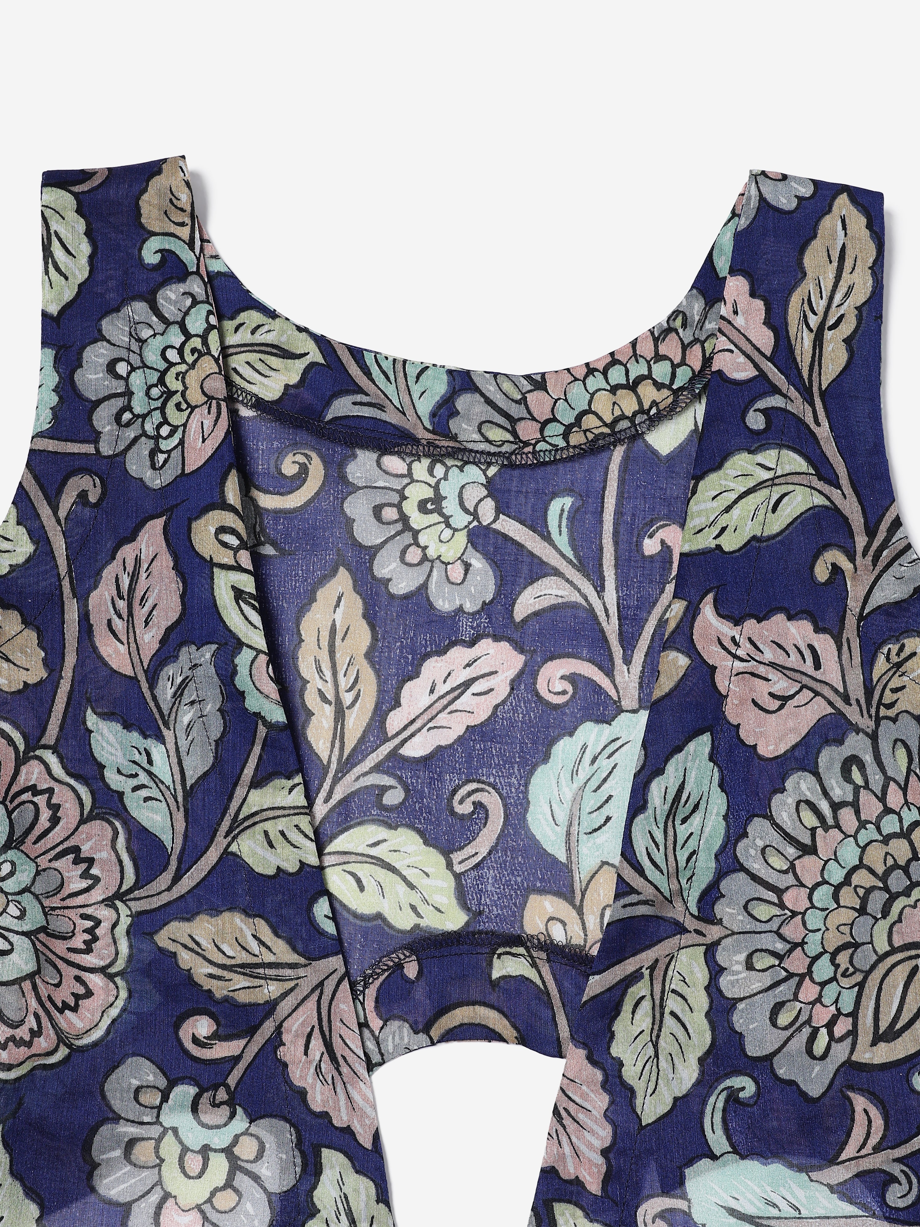 Chanderi Hand kalamkari blue coverup cut Vests