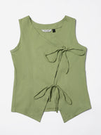 Green Stretch khadi style Tie-Up top