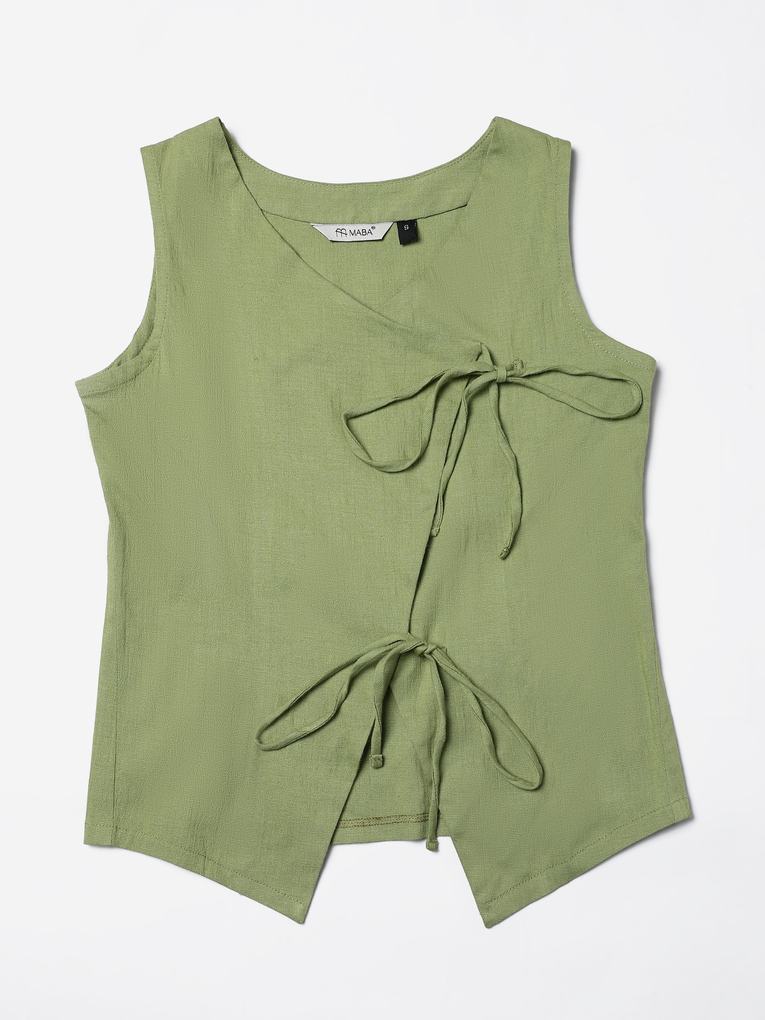 Green Stretch khadi style Tie-Up top
