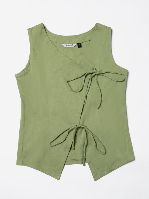 Green Stretch khadi style Tie-Up top