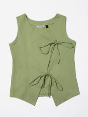Green Stretch khadi style Tie-Up top