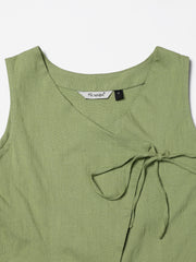 Green Stretch khadi style Tie-Up top