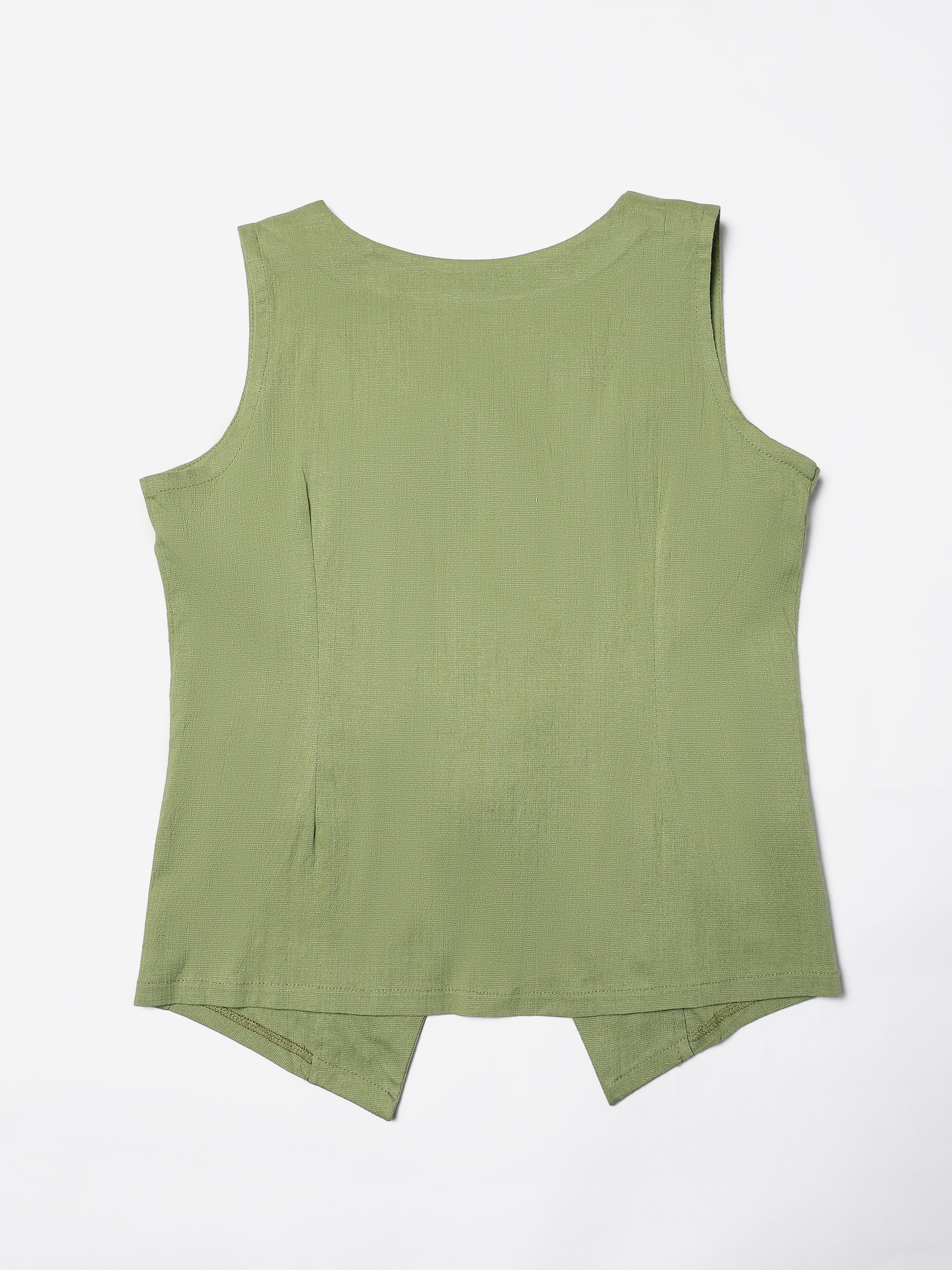 Green Stretch khadi style Tie-Up top