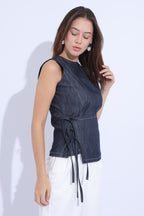 Indigo Tie-Up Denim Top