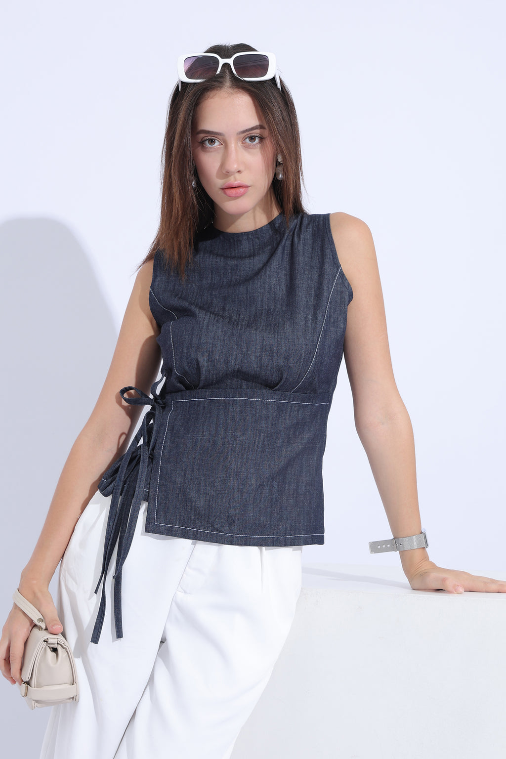Indigo Tie-Up Denim Top