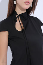 Noir Tie-Neck Keyhole Top