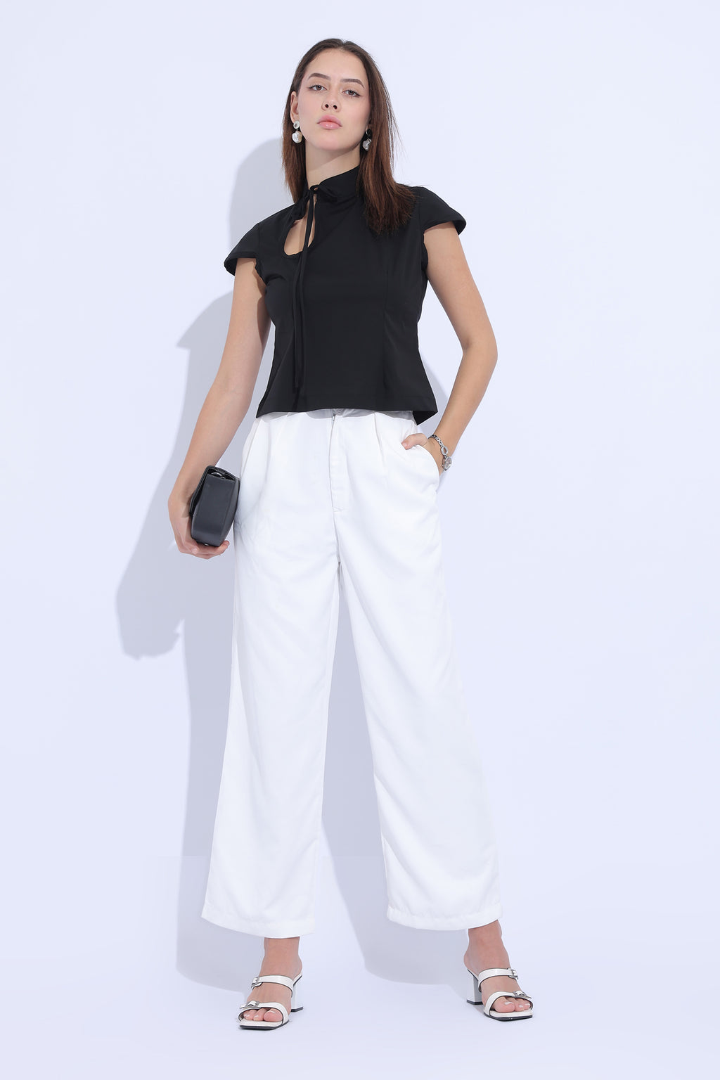 Noir Tie-Neck Keyhole Top